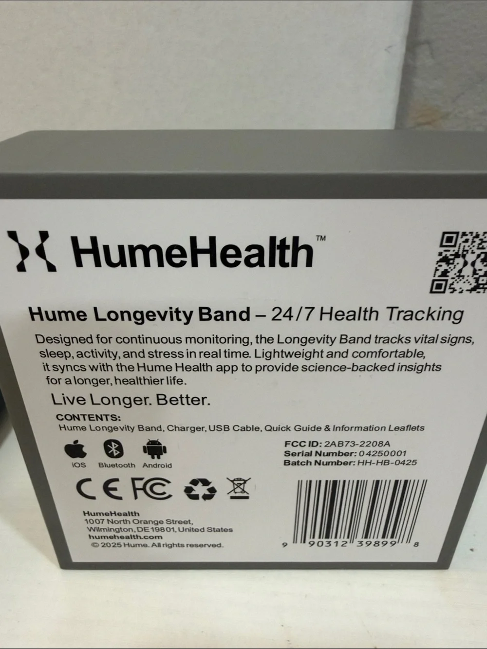 Hume Band 1.0 Longevity Fitness Tracker